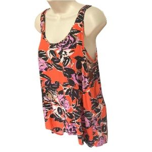 VANS Brianna Criss Cross Sides Floral Tank Top Orange Purple Black White Small